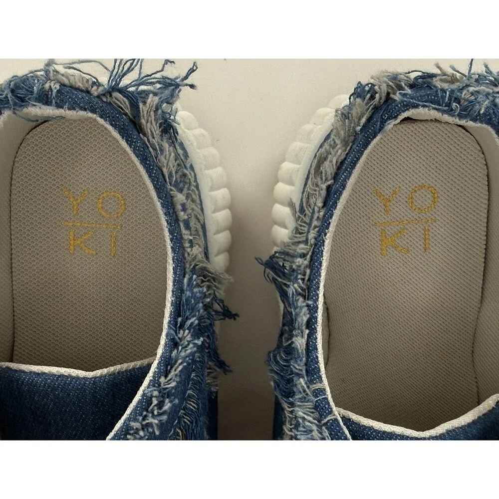 Yoki Denim Platform Sneakers Frayed Distressed Grunge Y2K Shoes Womens 9